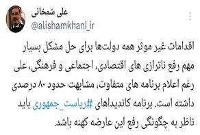 شمخانی: اقدامات غیر موثر دولت‌ها برای رفع مشکلات کشور مشابهت 80 درصدی داشته است